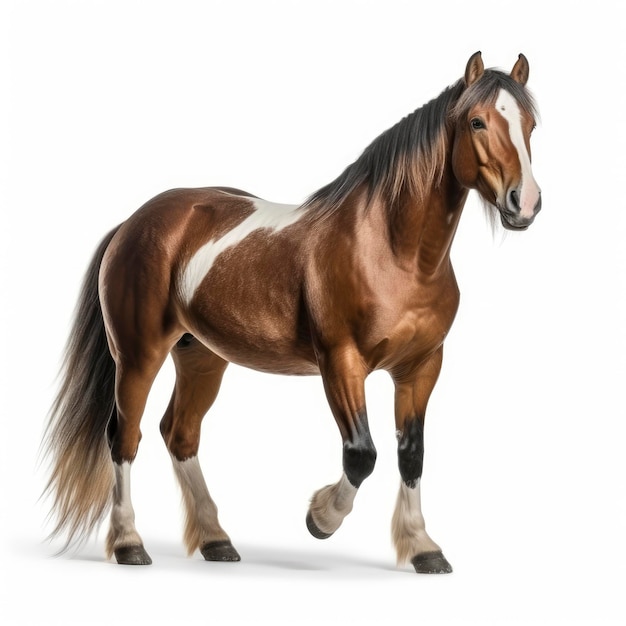 Bonito caballo de vista completa del cuerpo en fondo blanco foto de animal profesional aislado