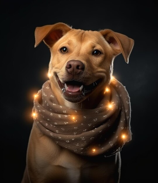 bonito cachorro Tosa Inu sorridente com lenço em um retrato de fundo cinza criado por tecnologia de IA generativa