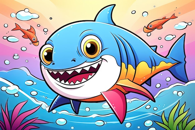 Bonito Cartoon Rainbow Shark ilustração generativa ai