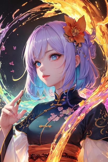 Bonito desenho animado anime estilo chinês cheongsam fantasia linda garota papel de parede ilustração de fundo