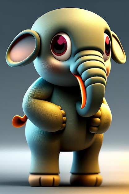 Bonito desenho animado bebê elefante antropomórfico personagem de renderização 3D modelo figura de mão produto kawaii