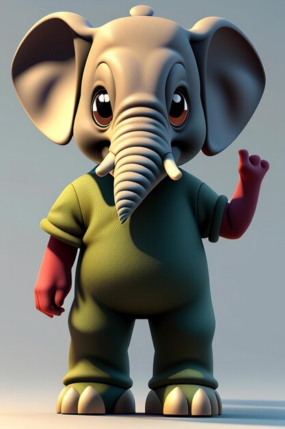 Bonito desenho animado bebê elefante antropomórfico personagem de renderização 3D modelo figura de mão produto kawaii