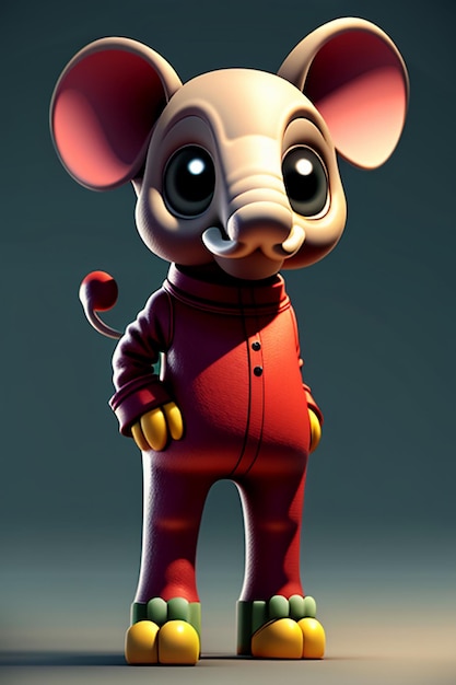 Bonito desenho animado bebê elefante antropomórfico personagem de renderização 3D modelo figura de mão produto kawaii