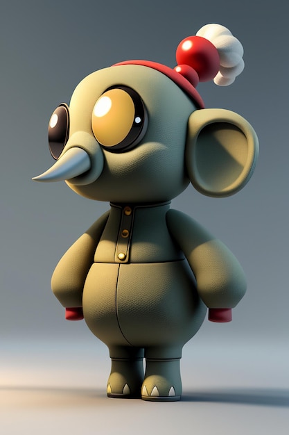 Bonito desenho animado bebê elefante antropomórfico personagem de renderização 3D modelo figura de mão produto kawaii