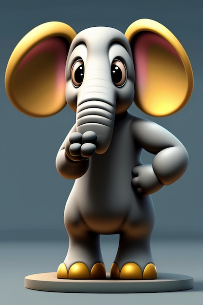 Bonito desenho animado bebê elefante antropomórfico personagem de renderização 3D modelo figura de mão produto kawaii