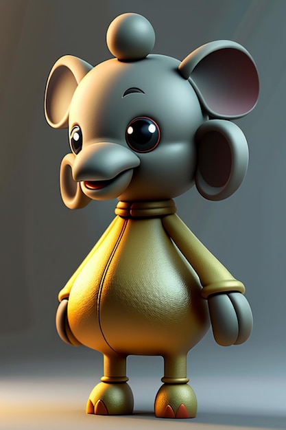 Bonito desenho animado bebê elefante antropomórfico personagem de renderização 3D modelo figura de mão produto kawaii