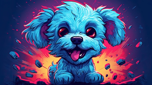 Bonito desenho animado sorridente havana bichon cores brilhantes azul rosa vermelho preto Conceito de fantasia Ilustração pintura Generative AI