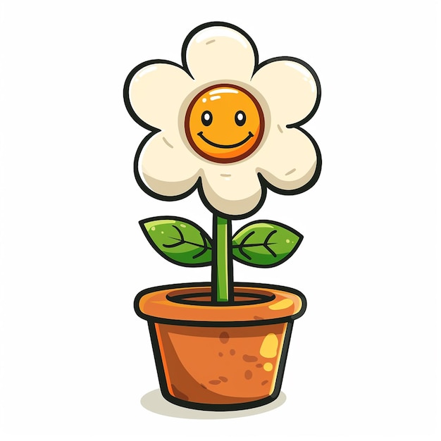 Bonito desenho animado sorridente vaso de flores corpo inteiro fundo branco