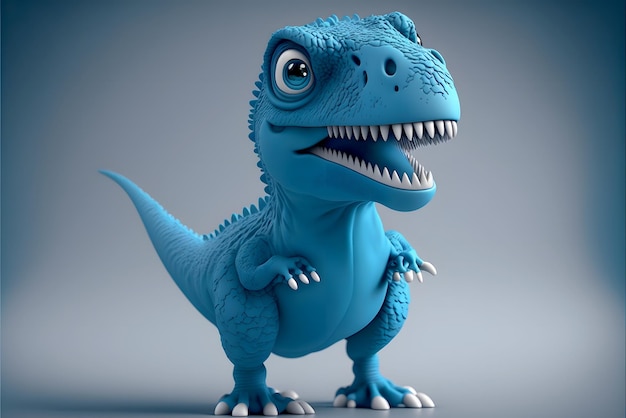 Bonito Desenho de T-Rex Azul - Renderização em 3D - IA Generativa