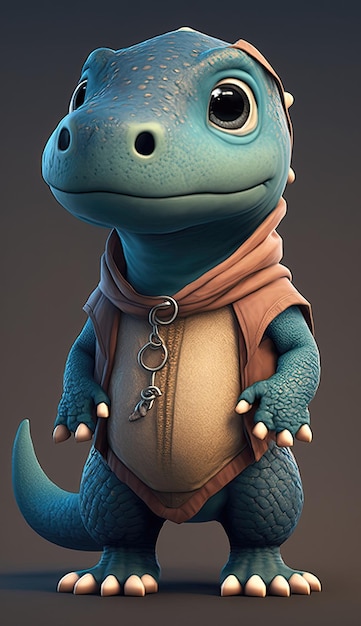 Bonito Dragão de Komodo Animal Guerreiro 3D Modelo de Jogo Generativo IA