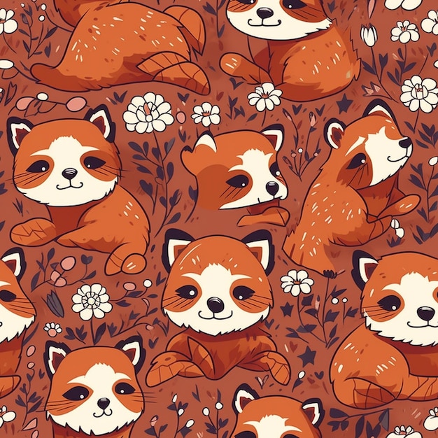 Bonito e adorável de pandas vermelhos