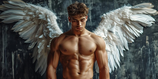 Foto bonito e musculoso cupido dia de valentino conceito anjo