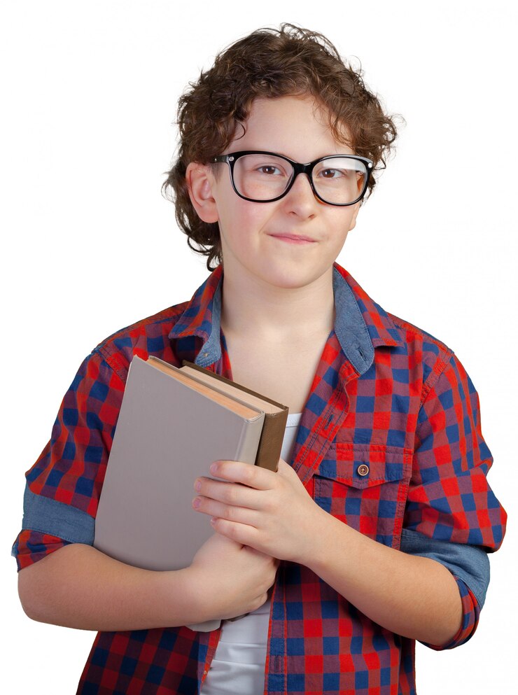 Foto bonito, escola elementar, menino, segurando, livro