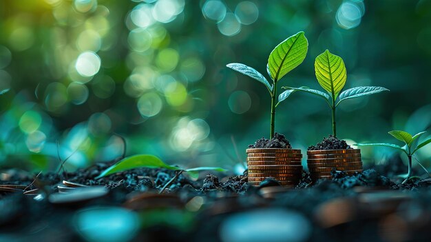 Bonito fondo de crecimiento de semillas de plantas Plantas que crecen con fondo bokeh