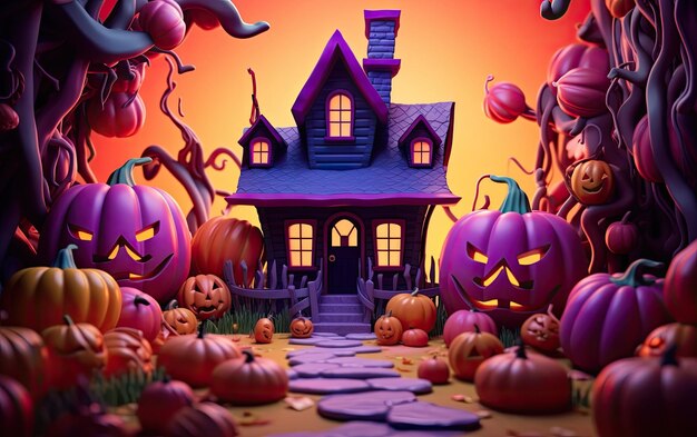 bonito fundo 3d de halloween com ai generativo 3drender colorido