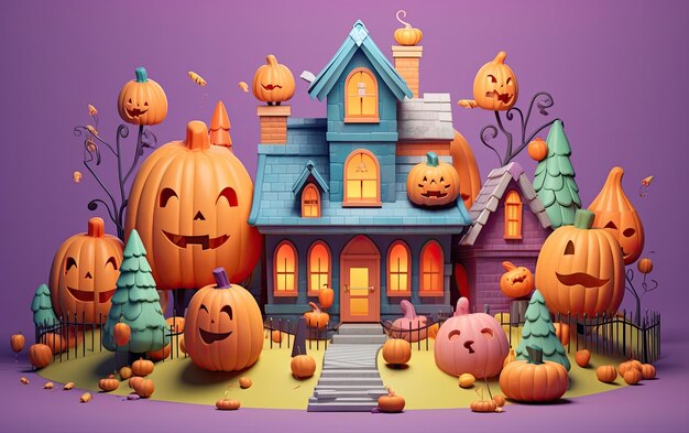 bonito fundo 3d de halloween com ai generativo 3drender colorido