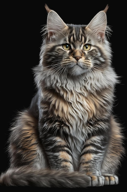 Bonito gato MaineCoon sueter colorido e roupa de chapéu estilo de malha Generative AI AIG16