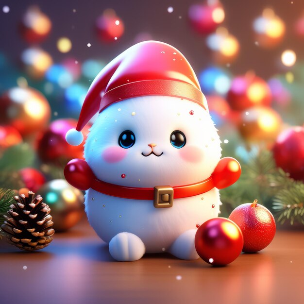 bonito hombre de nieve de Navidad con decoraciones de Navidad 3D renderización bonito hombre De nieve de navidad con ch