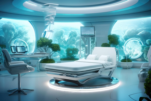 Bonito interior moderno del nuevo hospital de lujo colores brillantes Generative Ai