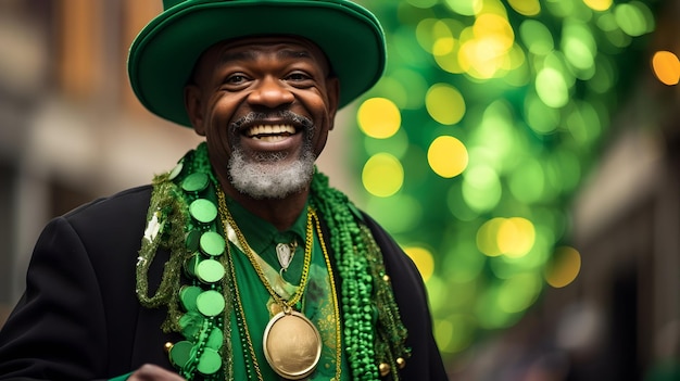 Bonito irlandês vestido de verde comemorando o dia de São Patrício