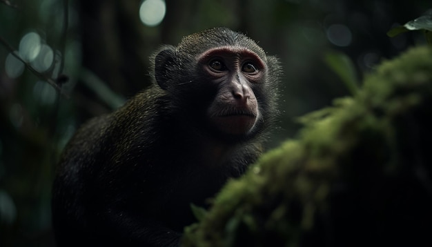 Bonito jovem macaco sentado na floresta tropical gerada por IA