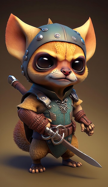 Bonito Kinkajou Animal Guerreiro 3D Modelo de Jogo Generativo IA