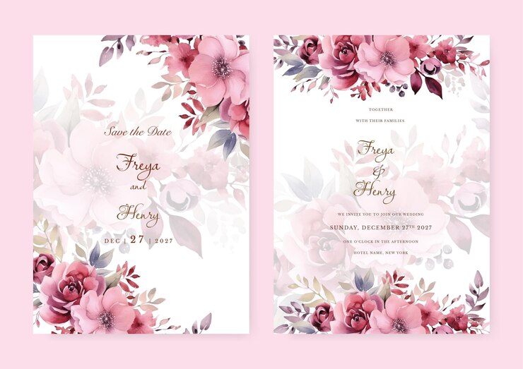 Foto bonito modelo de cartão de convite de casamento floral desenhado à mão