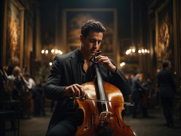 bonito musculoso tocando violoncelo