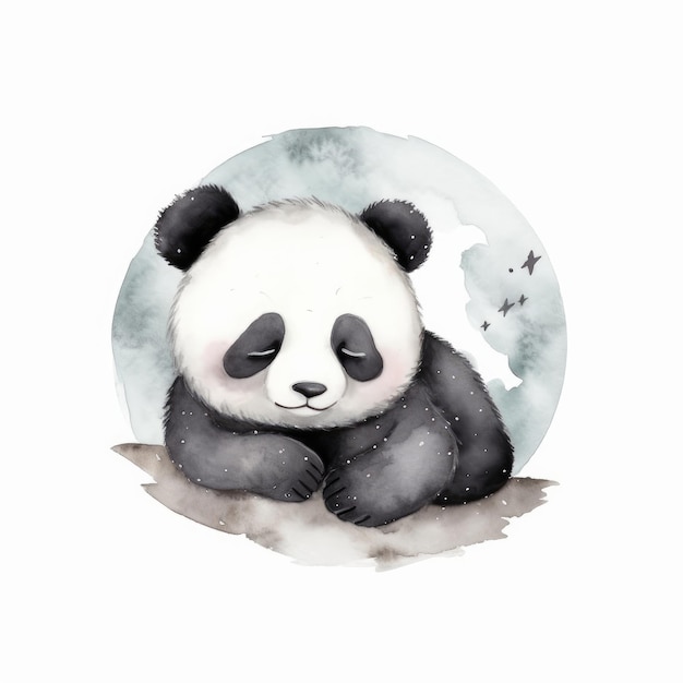 Bonito panda da noite em aquarela ilustração Generative AI