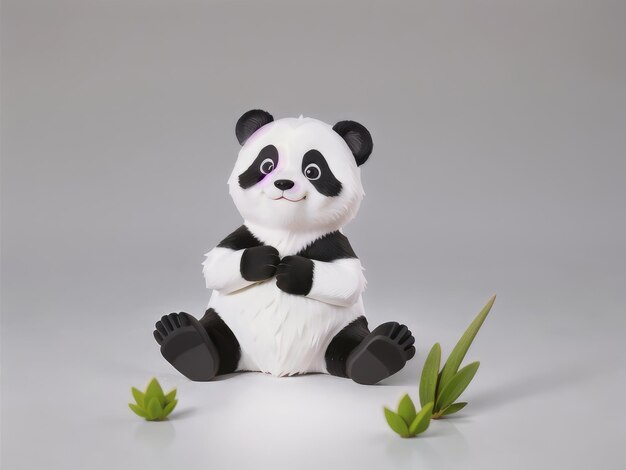 Bonito panda feliz em um fundo branco generativo ai