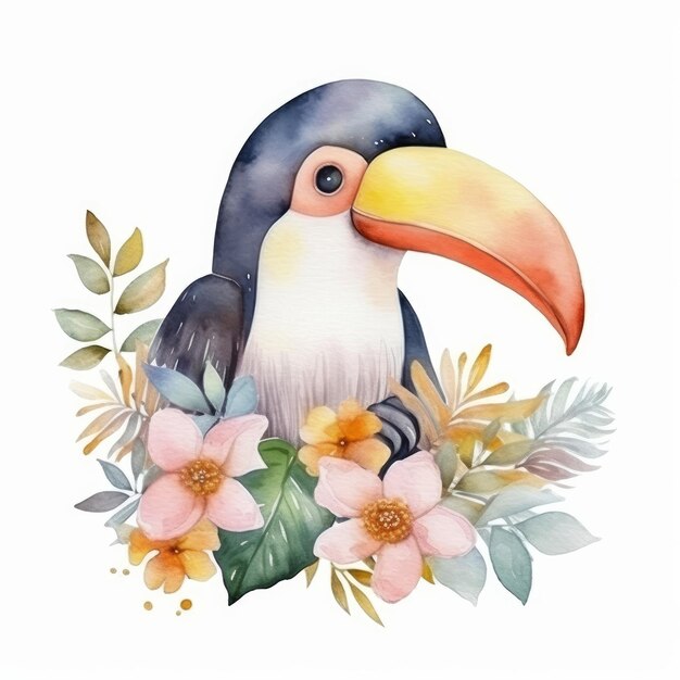 Bonito pássaro tucano em aquarela ilustração Generative AIxD