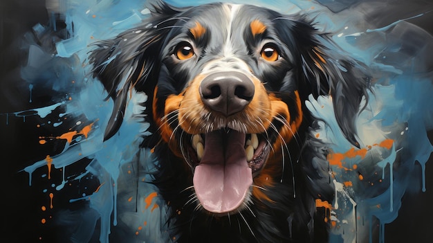 Bonito perro sonriente en un estilo pintado con toques de pintura