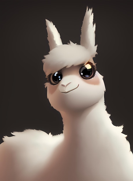 Bonito personagem de alpaca lama isolado em fundo preto AI