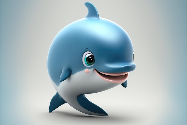 Bonito personagem de desenho animado golfinho 3D