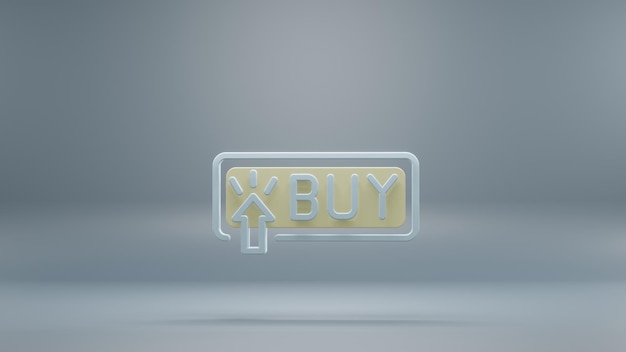 Bonito resumen Botón de compra íconos de luz amarilla en un fondo azul ilustración en 3D