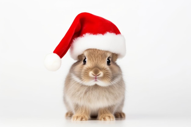 Un bonito retrato de un adorable conejo navideño con un sombrero de Papá Noel