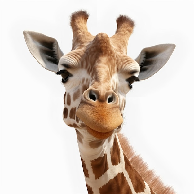 Bonito retrato de uma girafa em um fundo branco Generative AI