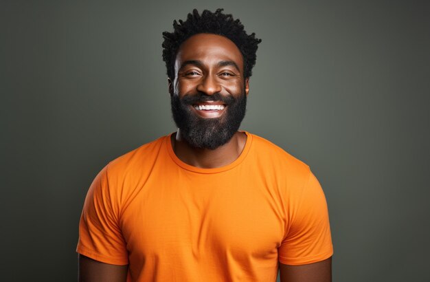 un bonito retrato de un hombre barbudo en una camisa naranja