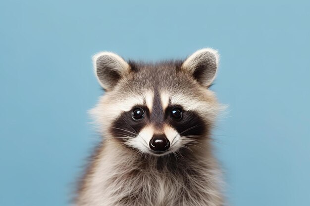 Foto un bonito retrato de mapaches sobre un fondo azul