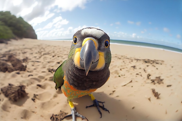 Foto bonito selfie un loro contra el fondo de la playa ia generativa