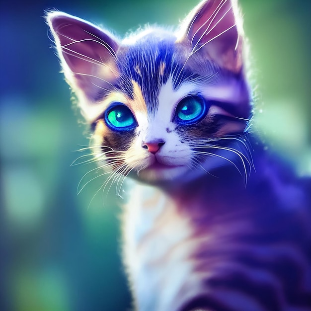 Bonitos y lindos gatitos en ilustración realista digital. Gato bebé de cara frontal con buena iluminación.