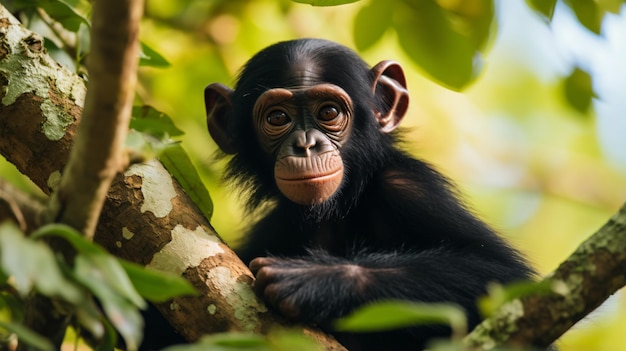 Bonobo auf dem Ast des Baumes im natürlichen Lebensraum