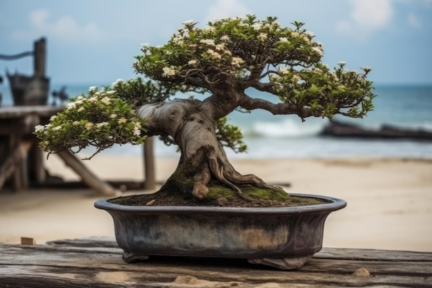 Bonsai auf einem Holztisch