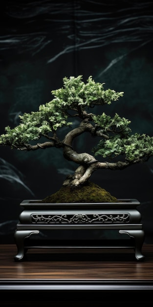 Foto bonsai-baum auf dunklem hintergrund minimalismus hochwertiges foto generative ki