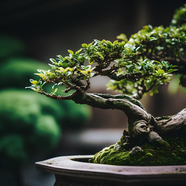 Foto un bonsai bien cuidado en un primer plano pacífico