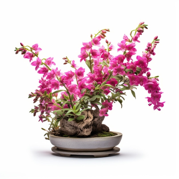 Bonsai chinês vibrante com flores cor-de-rosa em fundo branco