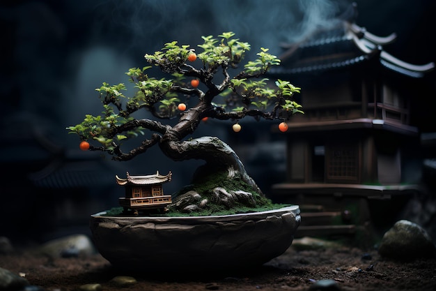 Bonsai de flores de pêssego maravilhosamente cultivadas