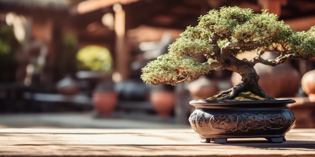 Foto bonsai inmitten gedämpfter hintergrundunschärfe