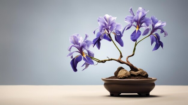 Foto bonsai de iris azul elegante y minimalista oud bruin para el escritorio