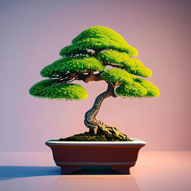 Bonsai en una olla de cerámica